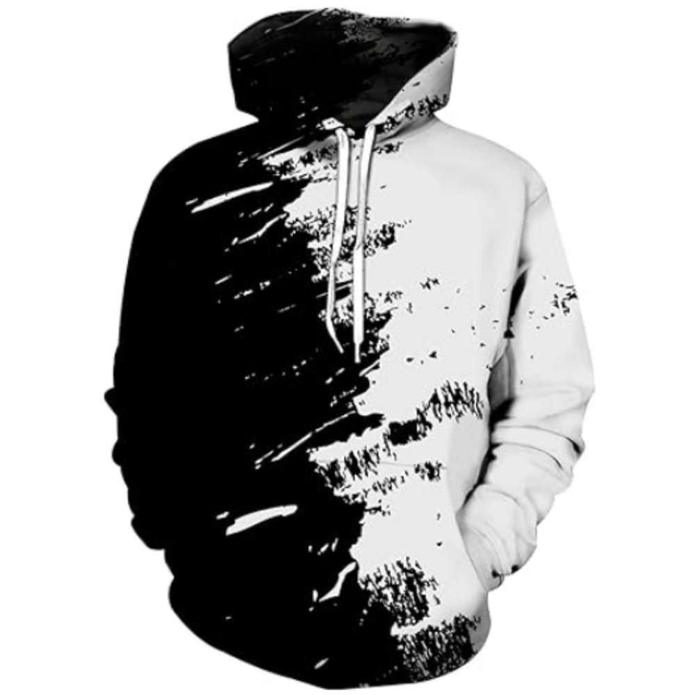 3D Print Pullover Hoodie Sweatshirt Women /Men Black / White